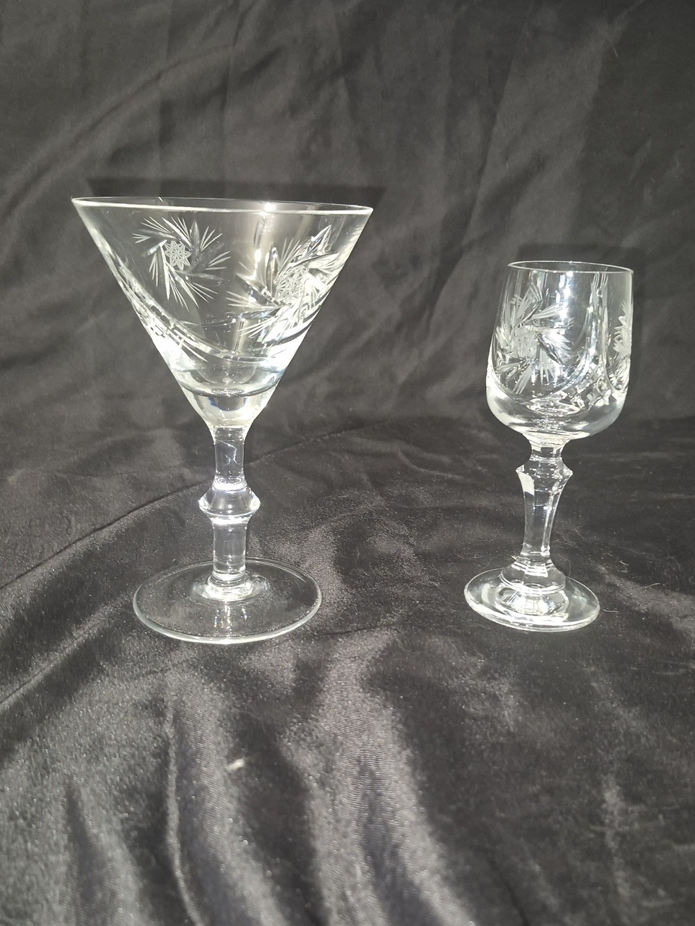 Crystal Etched Martini and Cordial Glass Set - Clear